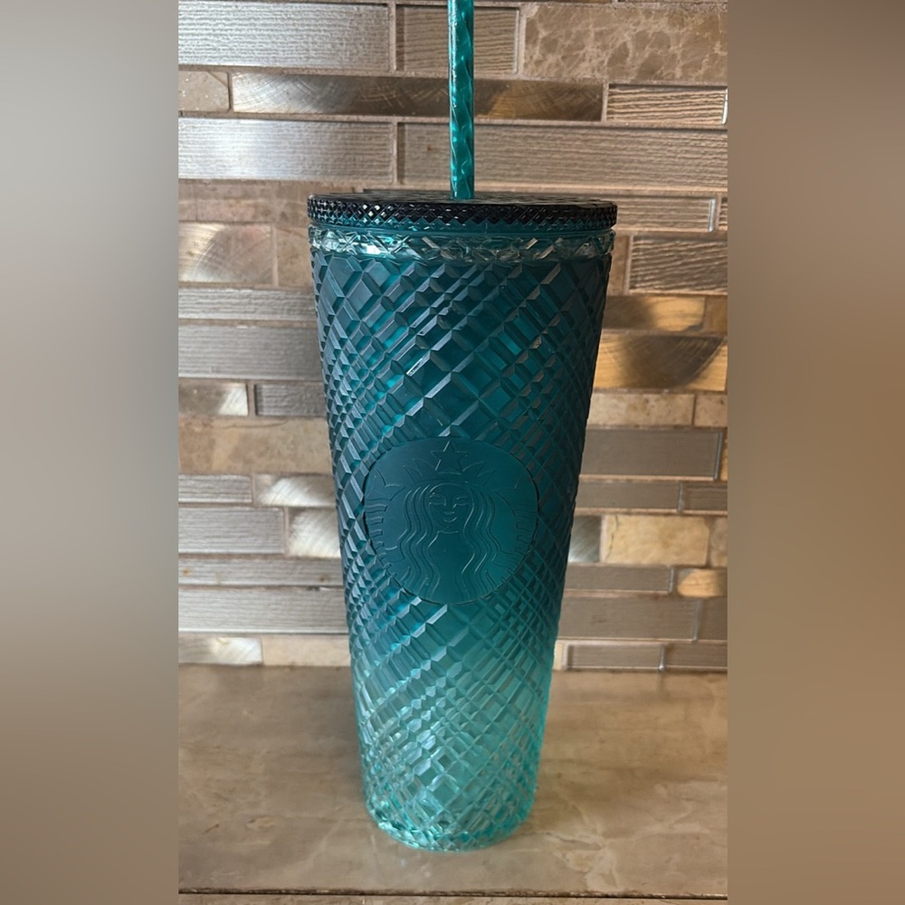 Starbucks Teal Textured Vase